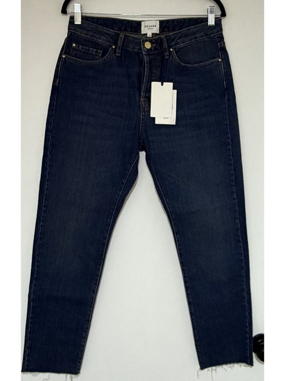 Sezane Button Fly High Waist Raw Hem Women’s Blue Jeans Denim Size 32 NWT